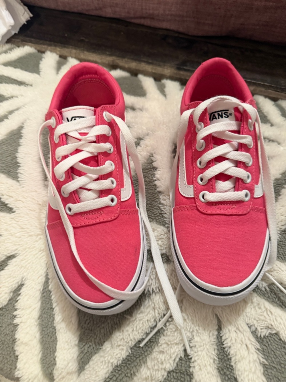 Vans Pink Low-Top Canvas Sneakers with White Stripe